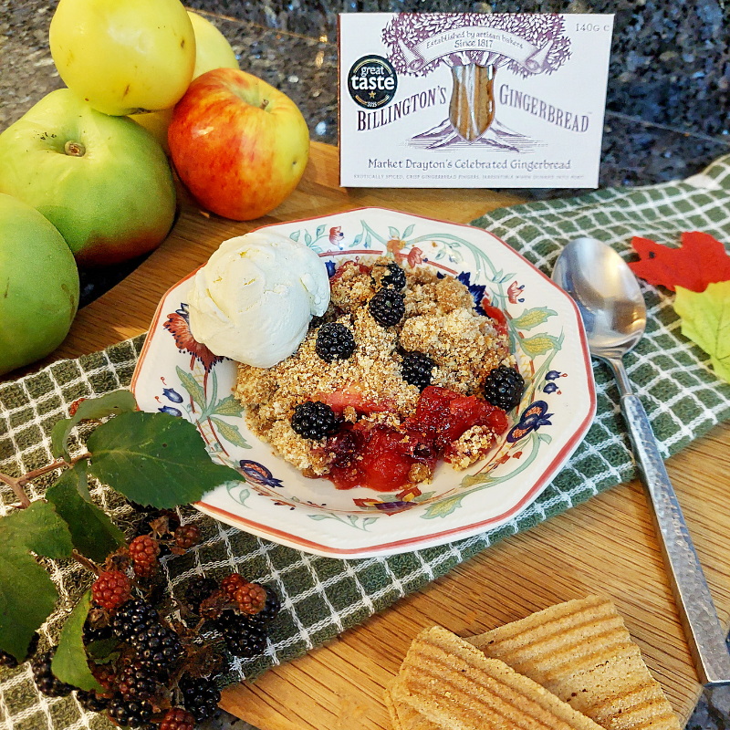 Billington's Gingerbread Apple and Blackberry Crumble: Served with Ice Cream.