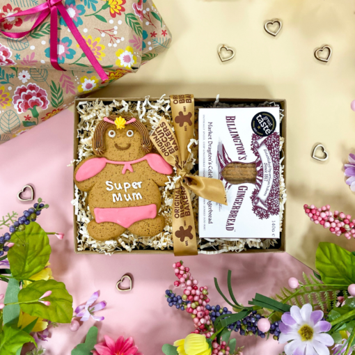 Super Mum Gift Pack featuring an Original Biscuit Bakers Super Mum Biscuit and a Pack of Billington’s Gingerbread