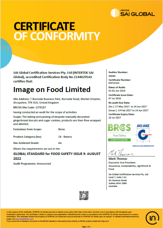 Image on Food BRCGS Certificate